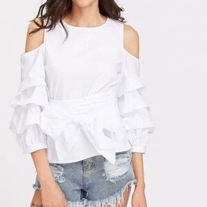 Socialist - Long Ruffle Sleeve Cold Shoulder Top - NWT  Medium